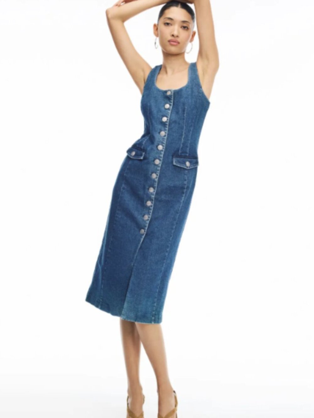 RTR-220 TOCCIN x RTR Scoop Neck Button Front Midi Dress